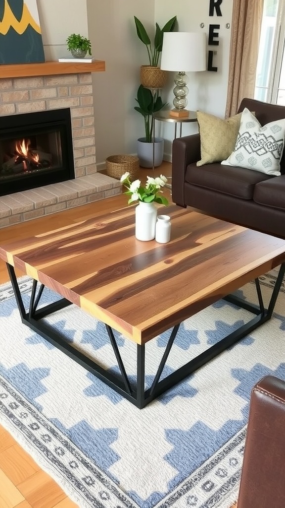 DIY coffee table made from natural wood with a modern design