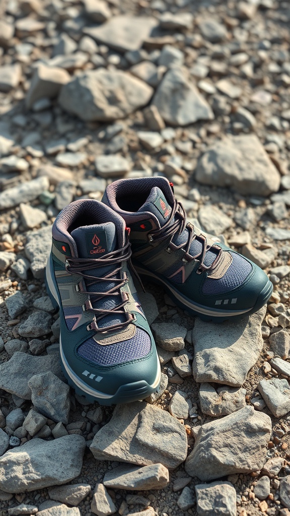 Durable hiking shoes on rocky terrain
