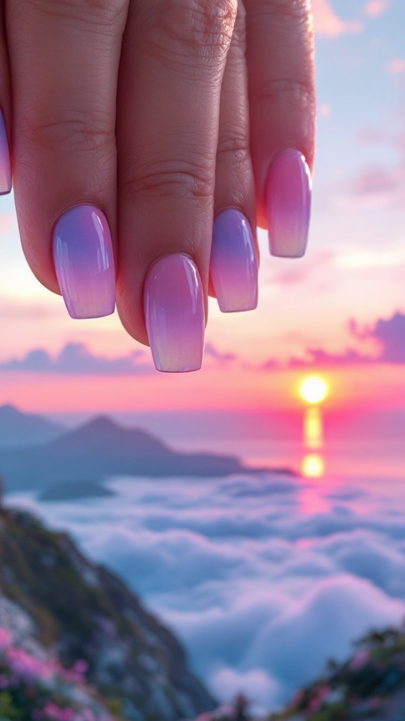 Pastel sunset gradient nail design
