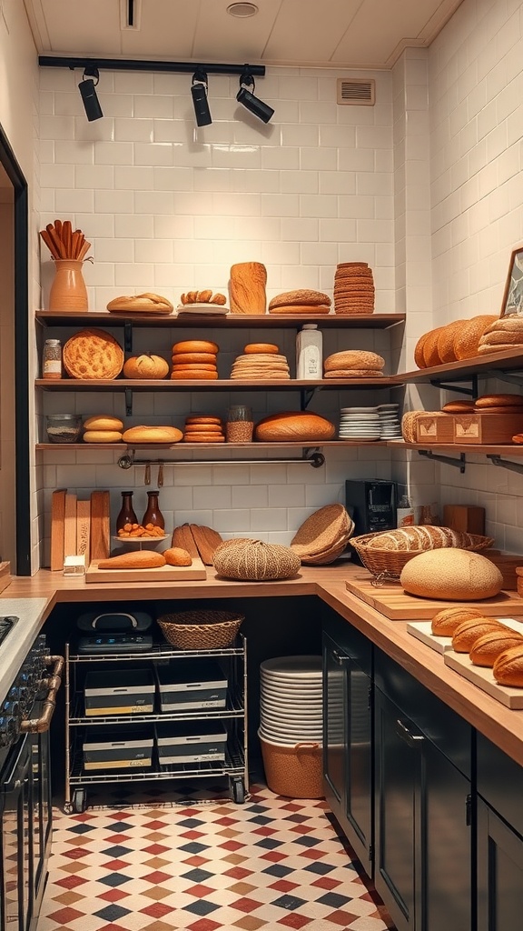 Artisan bread and pastry corner in a cozy kitchen cottage