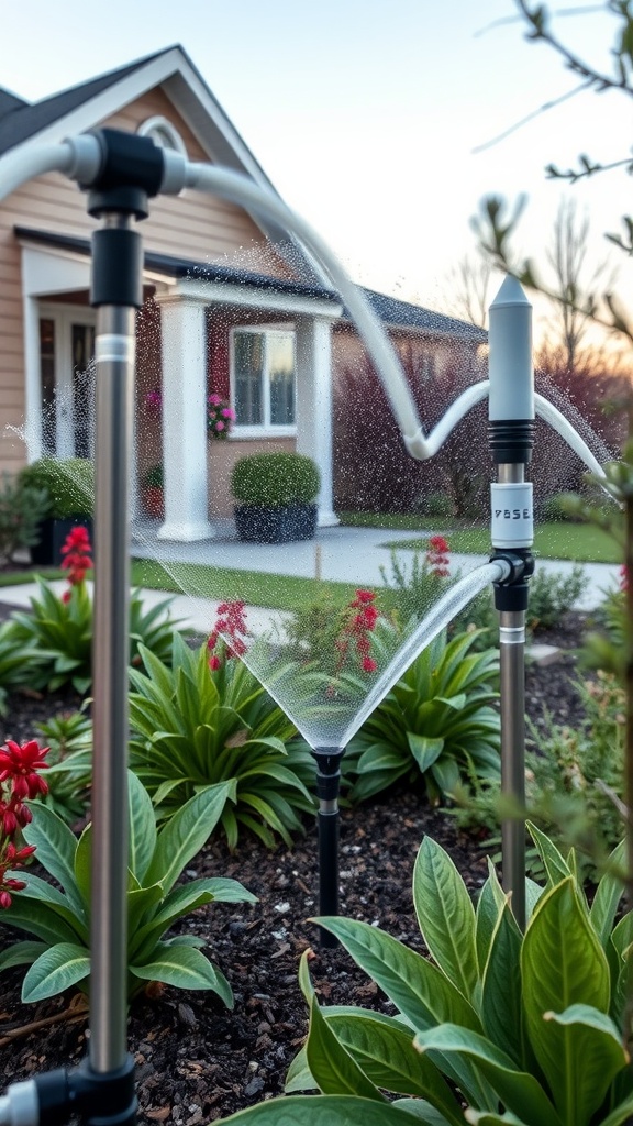 Automated irrigation system in a front yard garden