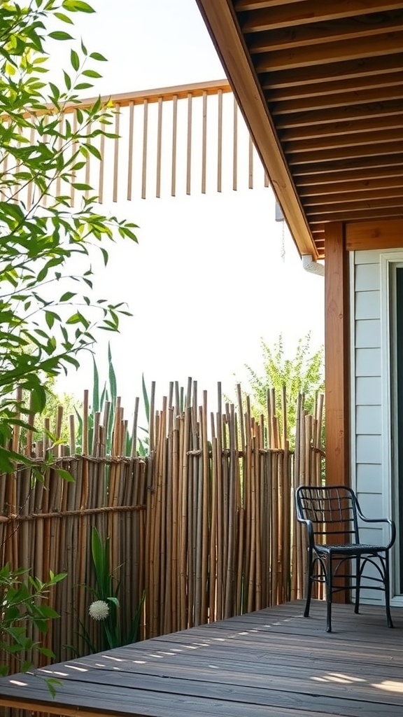 Bamboo fencing around a modern deck area