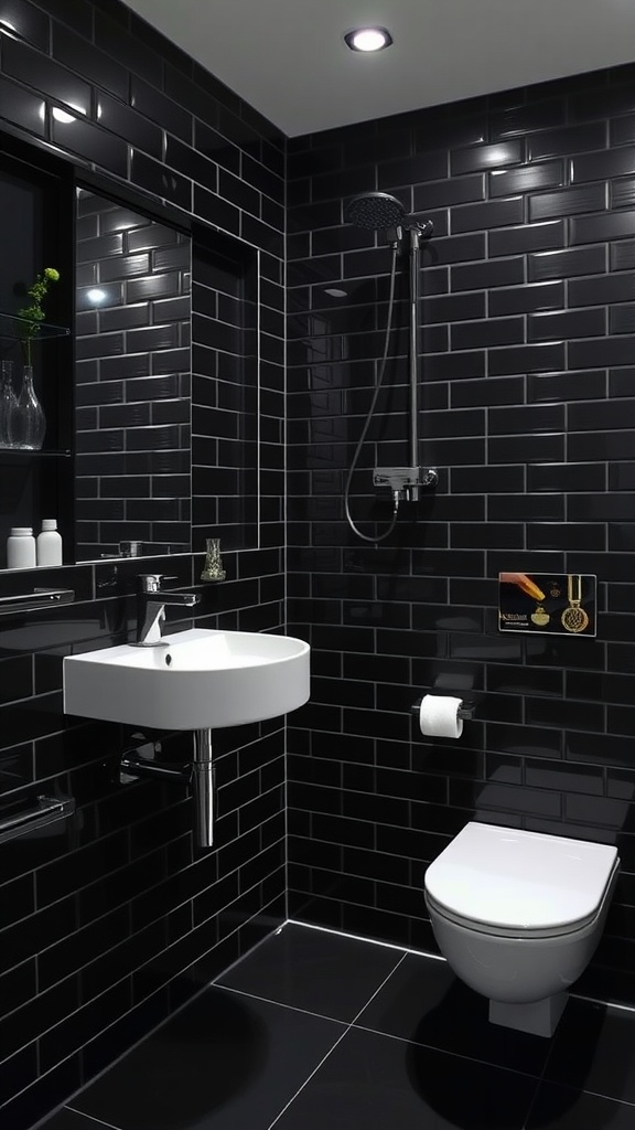 Modern black tiled bathroom with sleek fixtures