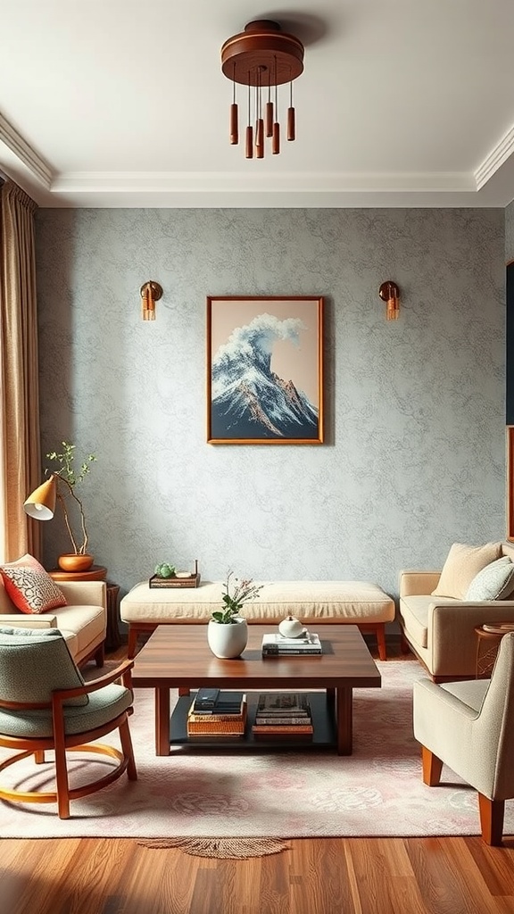 A Korean living room with neutral colors, natural materials, and a cozy design.