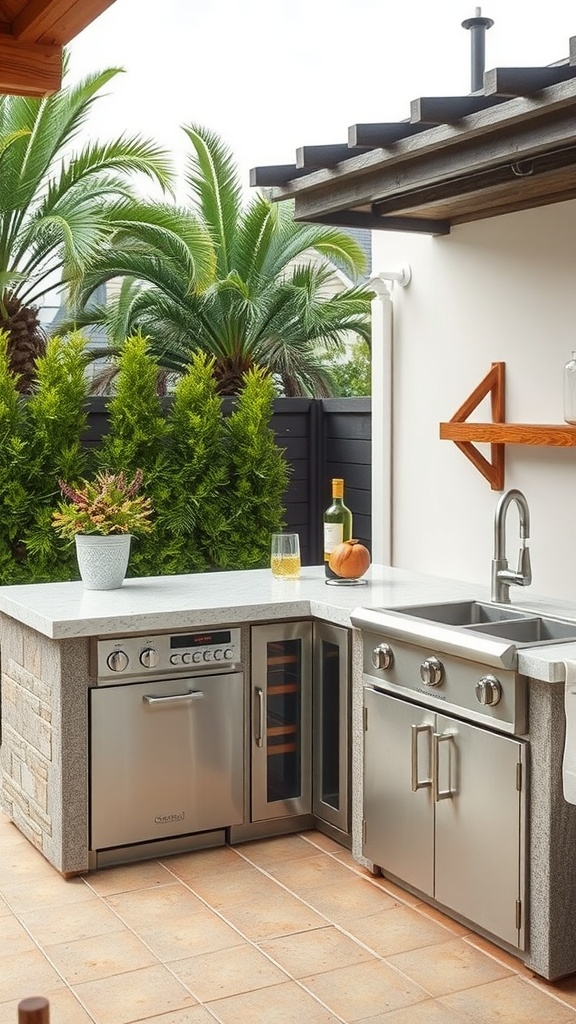 Modern outdoor kitchen with easy-clean surfaces and stainless steel appliances