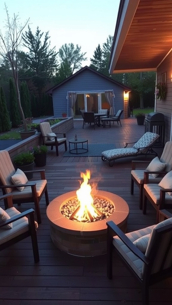Cozy fire pit gathering spot on a back porch