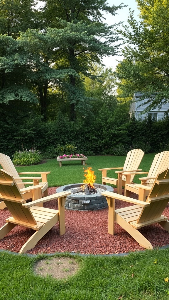 Cozy backyard fire pit with Adirondack chairs