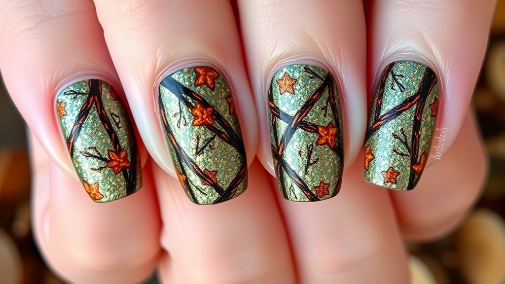 Nail polish bottles on a bed of autumn leaves