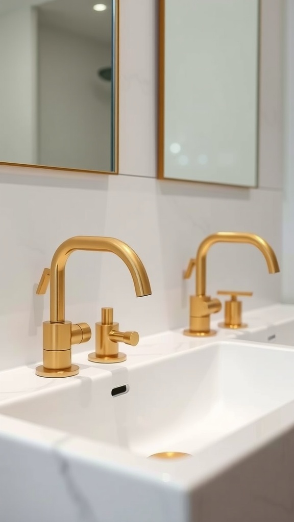 Luxurious bathroom sink with gold faucets and white sink
