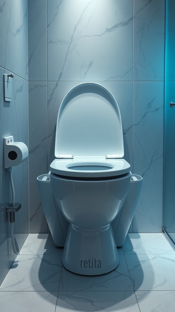 A modern high-tech toilet in a stylish bathroom setting.