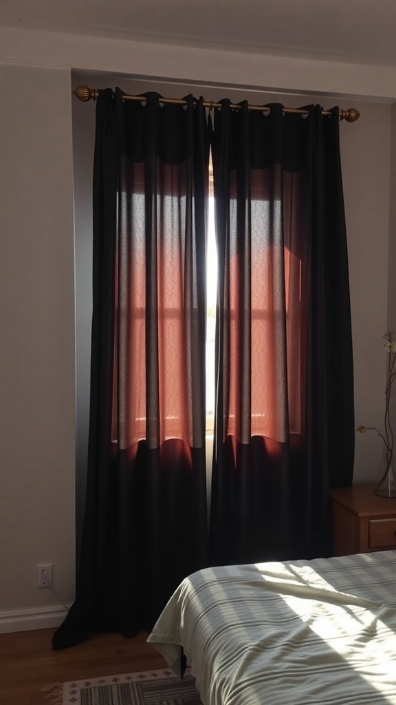 Blackout curtains in a bedroom blocking sunlight