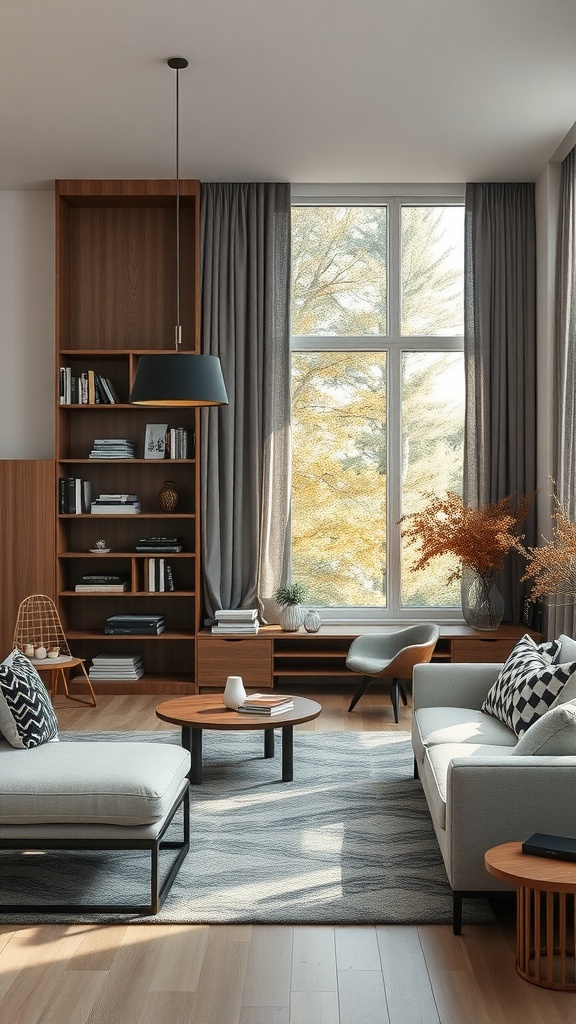 Stylish all-season room with large windows, modern furniture, and natural decor.
