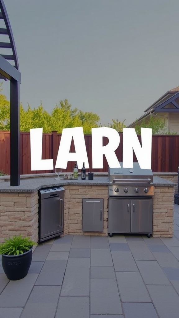 Outdoor cooking area with a grill and stone countertop
