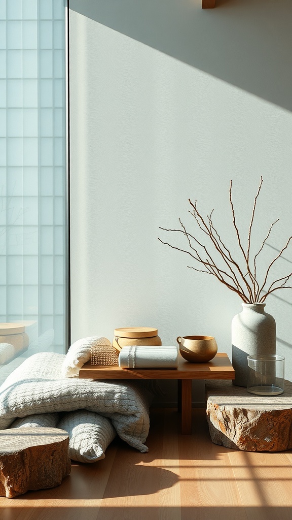 Cozy interior of an all-season room featuring natural wood elements and soft textiles.