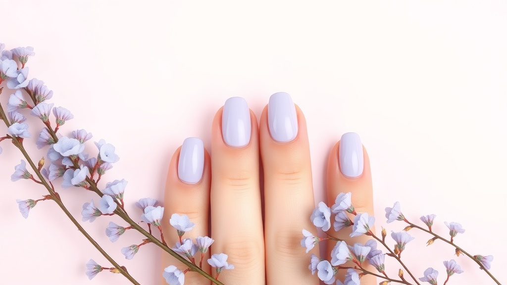 Soft lavender nails with cream accents and small flowers