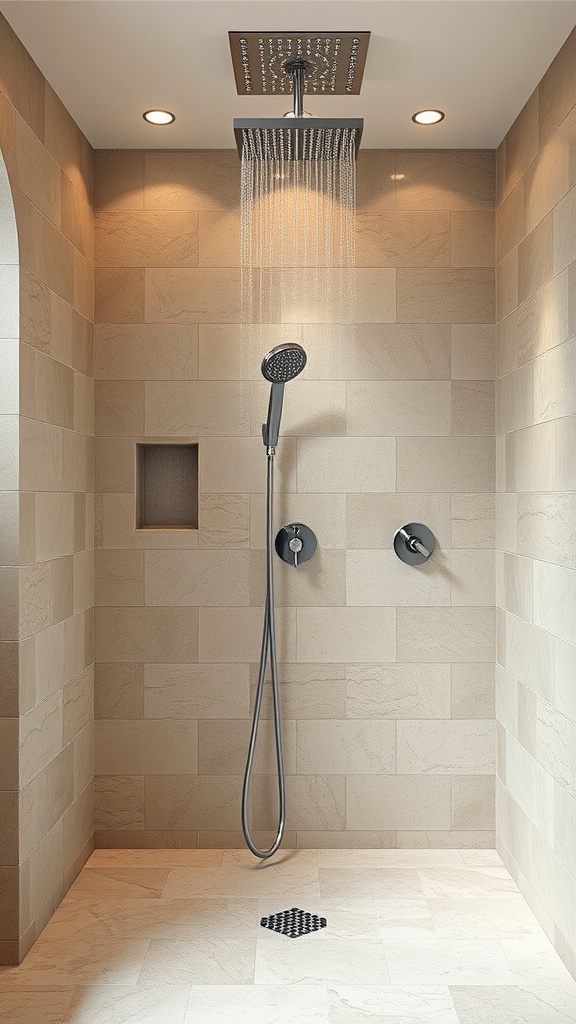Modern luxury shower with a rain showerhead and sleek design