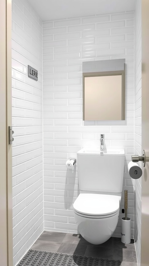 A modern, small guest bathroom featuring a compact toilet and sleek design.