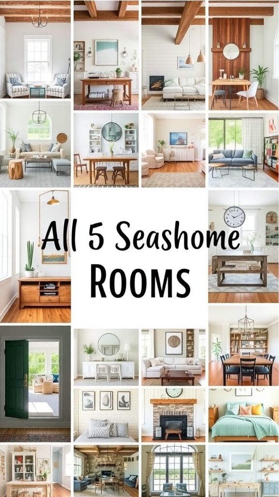 A collection of various styled all-season rooms showcasing different furniture arrangements, colors, and decor.