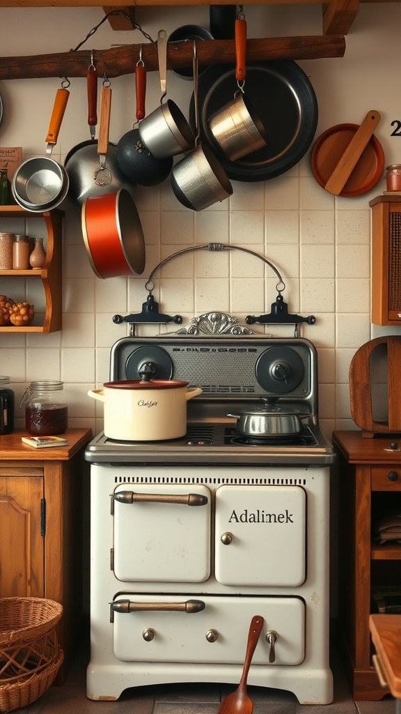A classic vintage cooking stove in a cozy cottage kitchen