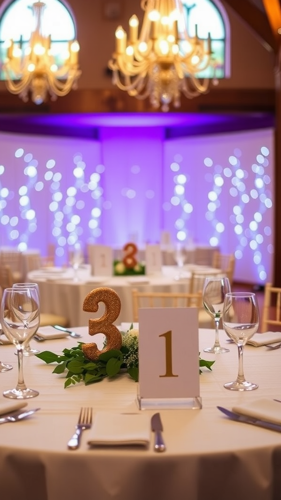 Elegant wedding table decorations featuring artistic table numbers