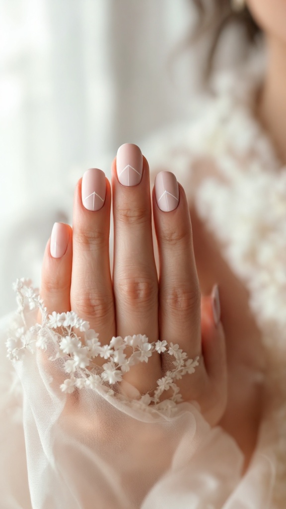 Bridal hand with chic matte finish nails and minimalist design