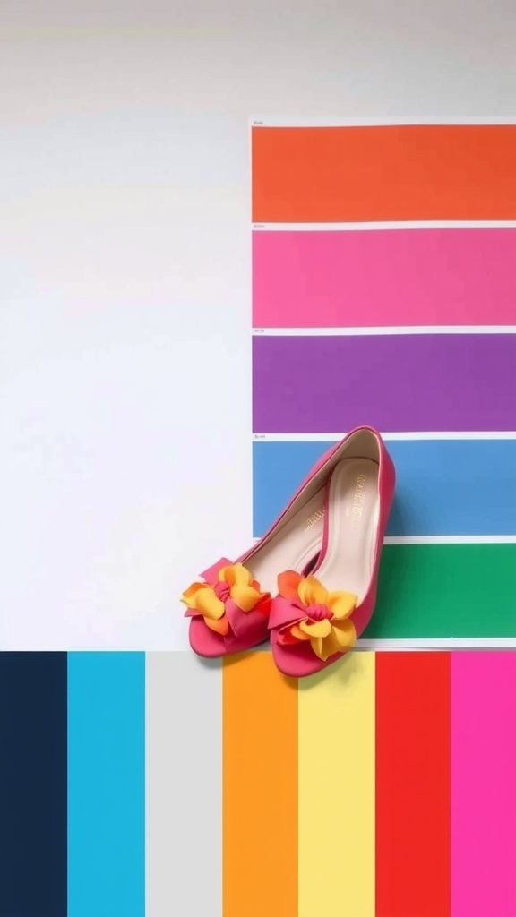 Colorful wedding shoes displayed with various color swatches