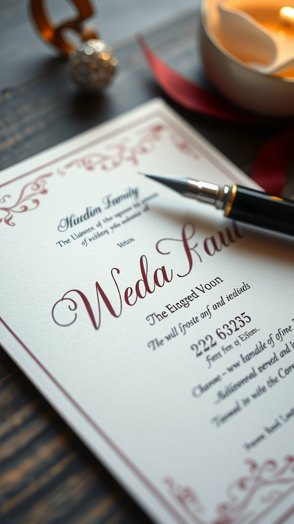 A beautifully crafted wedding invitation featuring elegant calligraphy.