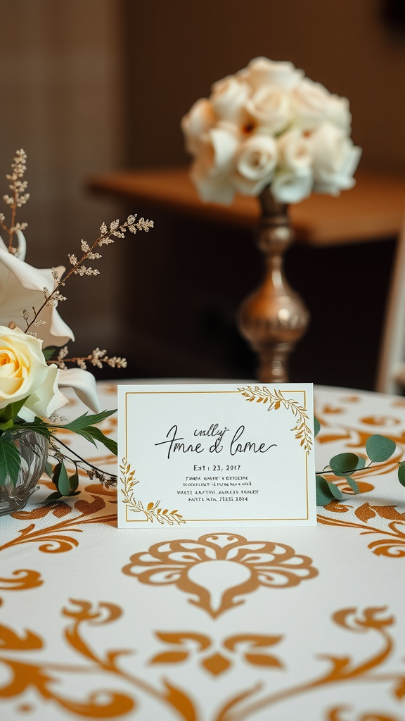 A beautifully styled wedding invitation with floral elements and elegant calligraphy.