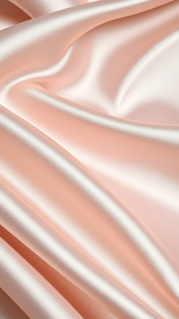 Close-up of soft and shiny satin fabric in a light peach color