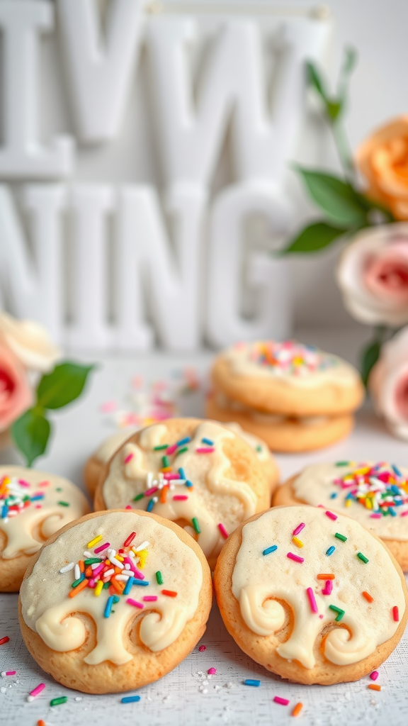 Close-up of decorated vanilla bean cookies with sprinkles