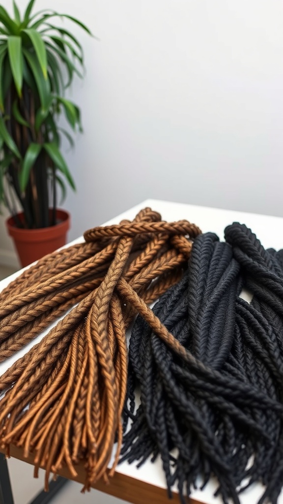 A variety of braided hair extensions in different colors and styles.