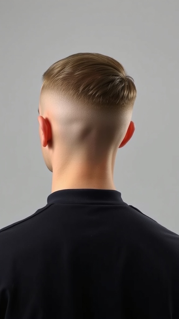 A close-up view of a classic taper fade haircut, showcasing the smooth transition from short sides to longer hair on top.