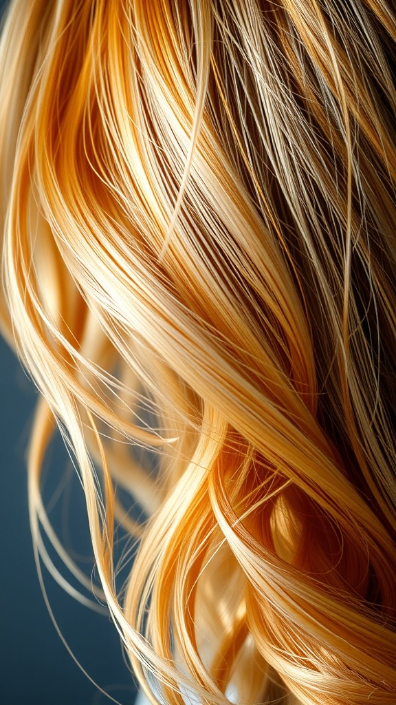 Close-up of hair with fiery blonde highlights