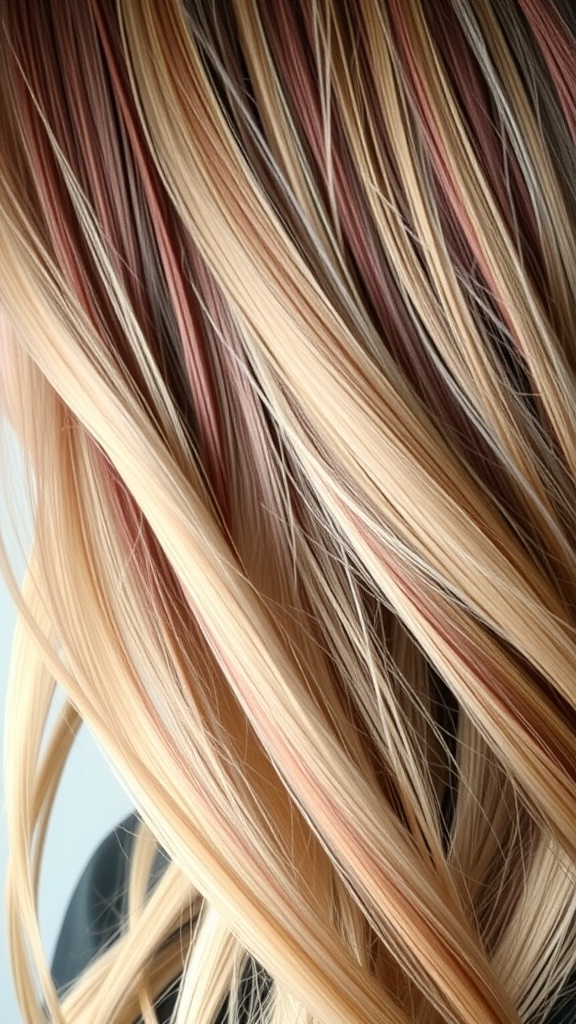 Blonde hair with mahogany streaks, showcasing a blend of colors.