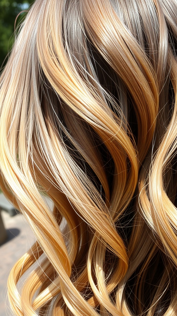 Wavy hair with dirty blonde highlights on light brown hair