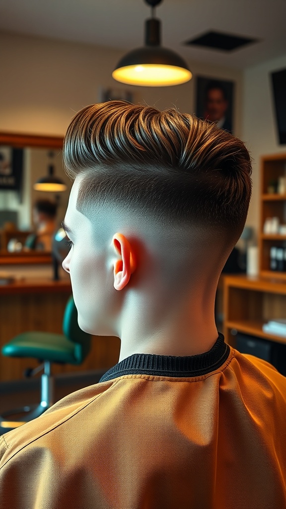 A stylish high top fade haircut showcasing a voluminous top and faded sides.