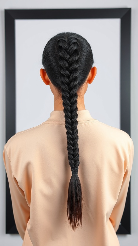 A woman with knotless box braids styled into a sleek ponytail, showcasing a smooth and elegant look.
