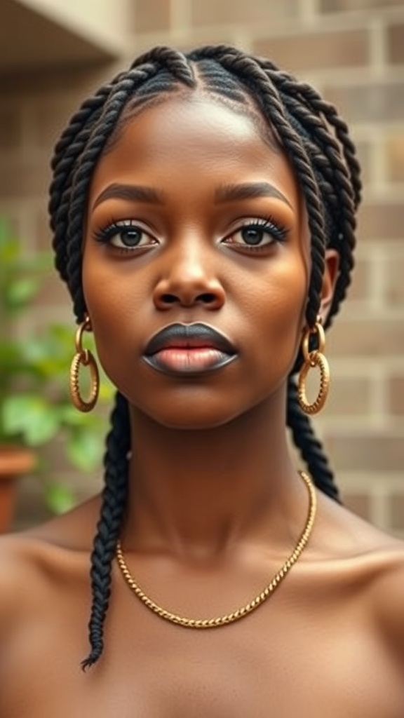 A person with knotless box braids styled elegantly, showcasing a vintage flair.