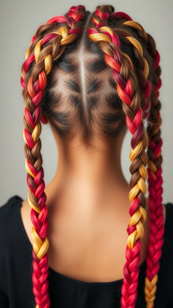 Colorful knotless braids in vibrant ombre shades