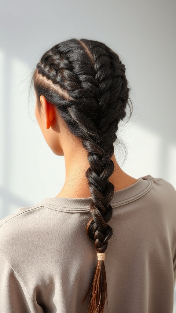 A woman with knotless braids styled with a side part, showcasing a clean and elegant look.