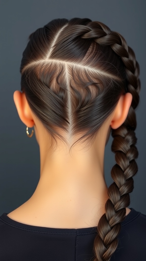 A close-up view of a woman's back with knotless braids styled neatly and sleekly.