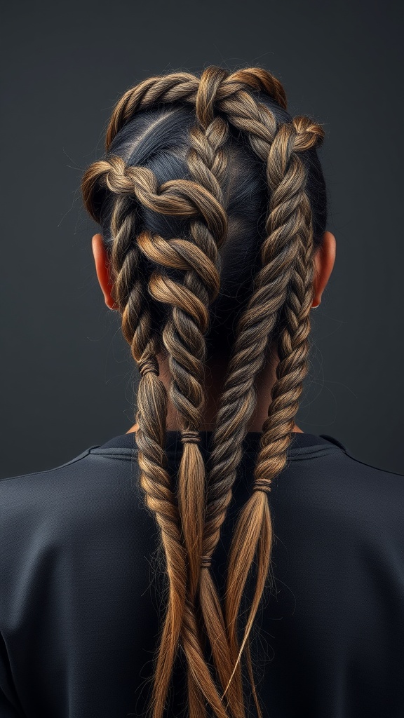 Close-up of knotless braids styled with a zigzag part.