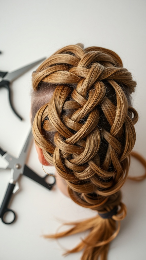Close-up of neatly sectioned hair for knotless braids, showcasing organized parts and hair clips.