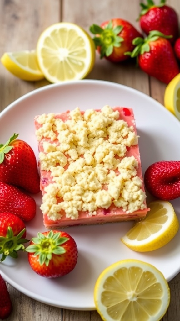 Delicious strawberry lemon bars with fresh strawberries and lemon slices