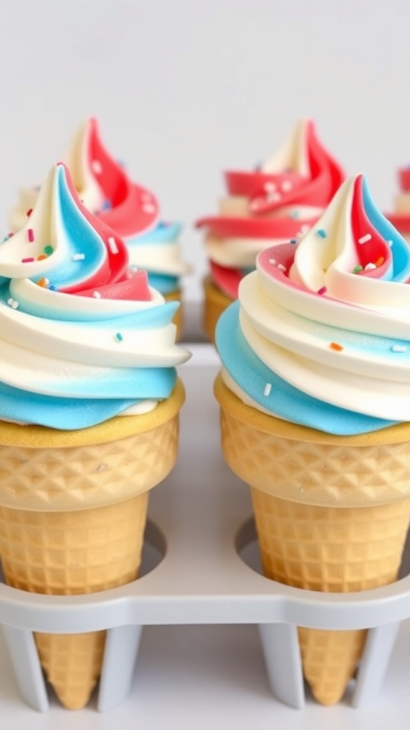 Red, White, and Blue Ice Cream Cone Cupcakes