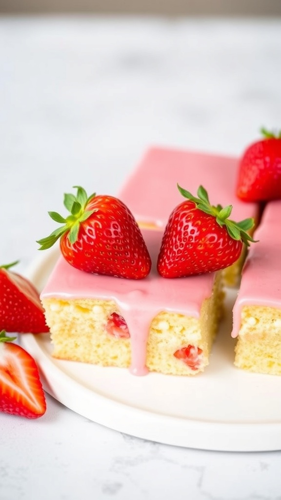 Strawberry Lemonade Cake Bars with fresh strawberries on top