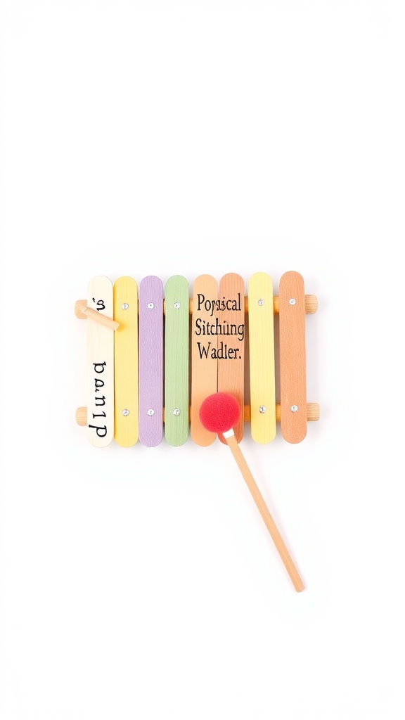 Colorful popsicle stick xylophone with a mallet