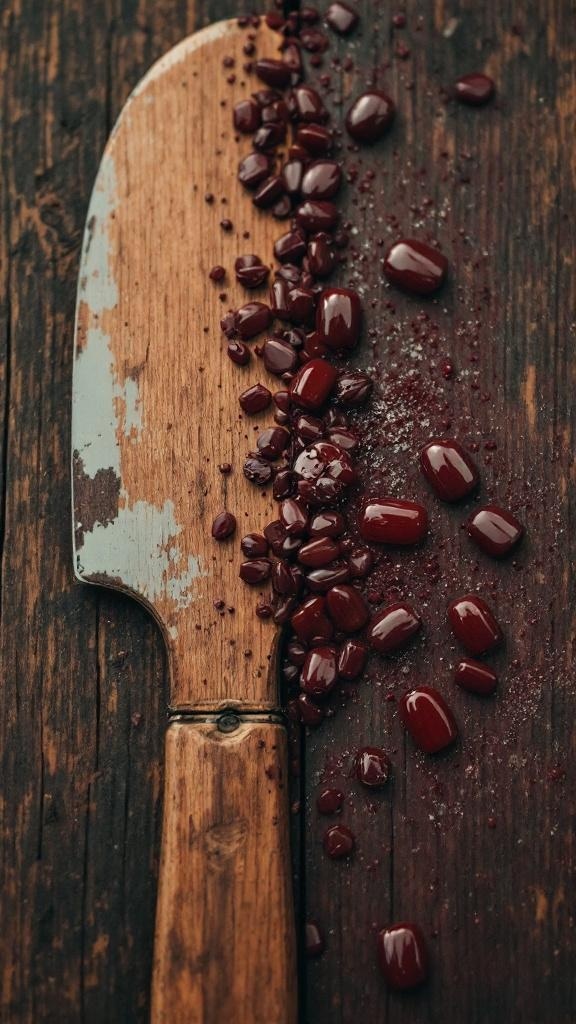 A close-up of dark cherry red nails on a wooden surface, showcasing both matte and glossy finishes.