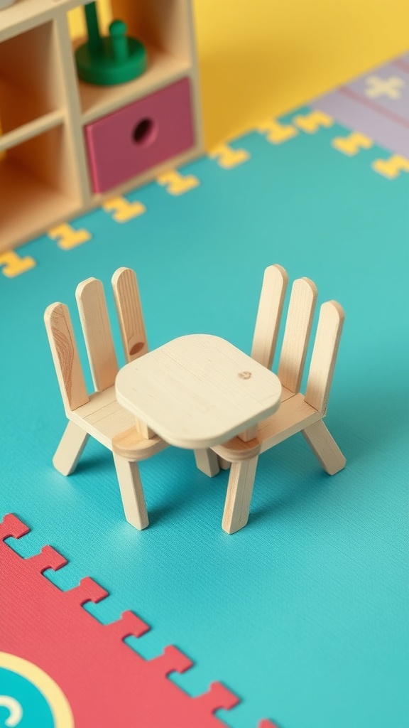 Miniature table and chairs made from popsicle sticks
