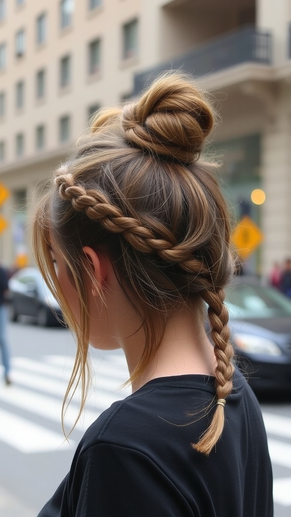 A woman with a braided crown hairstyle and loose waves, showcasing Viking-inspired hair.